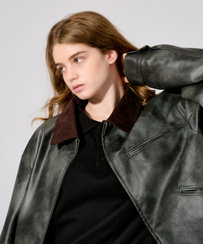 【WETTEMPT|ウィテンプト】 VINTAGE LIKE SHORT JACKET /ヴィンテージライクショート合皮ジャケット