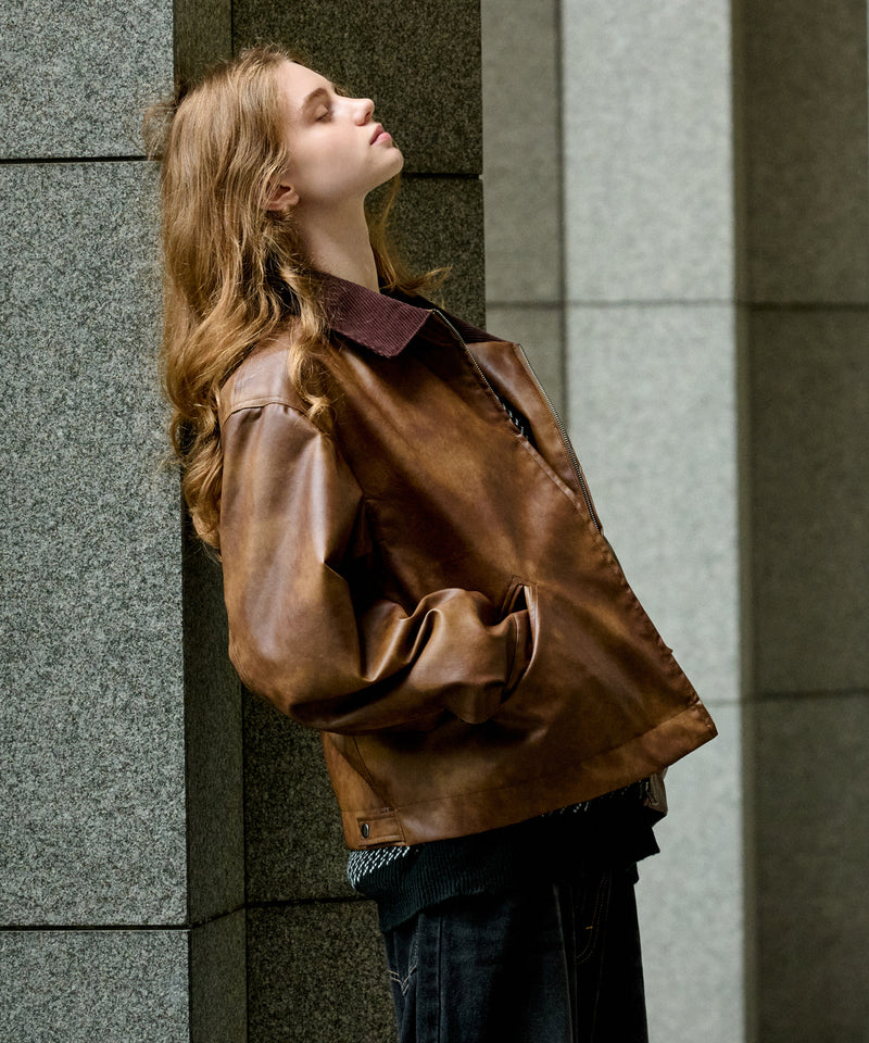 【WETTEMPT|ウィテンプト】 VINTAGE LIKE SHORT JACKET /ヴィンテージライクショート合皮ジャケット
