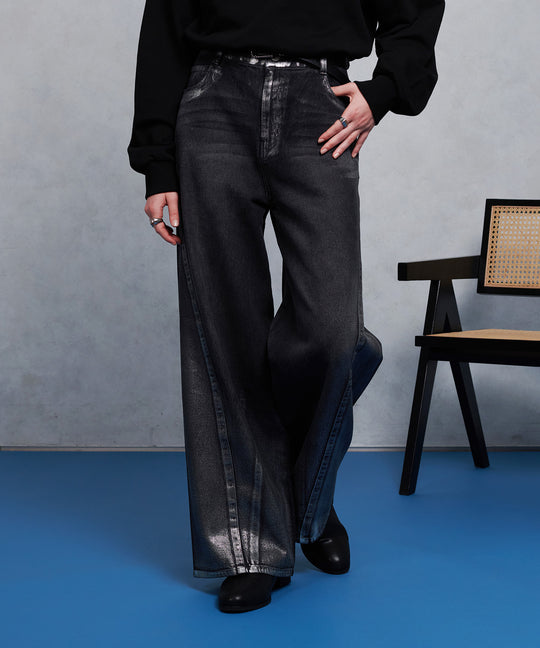 【selleglant|セレグランテ】SILVER PAINT CURVE DENIM PANTS/シルバーペイントカーブデニムパンツ