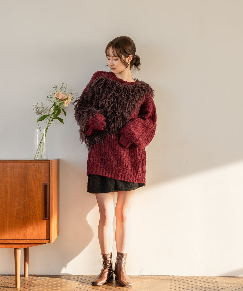 back design asymmetry shaggy knit / バックデザインアシンメトリーシャギーニット