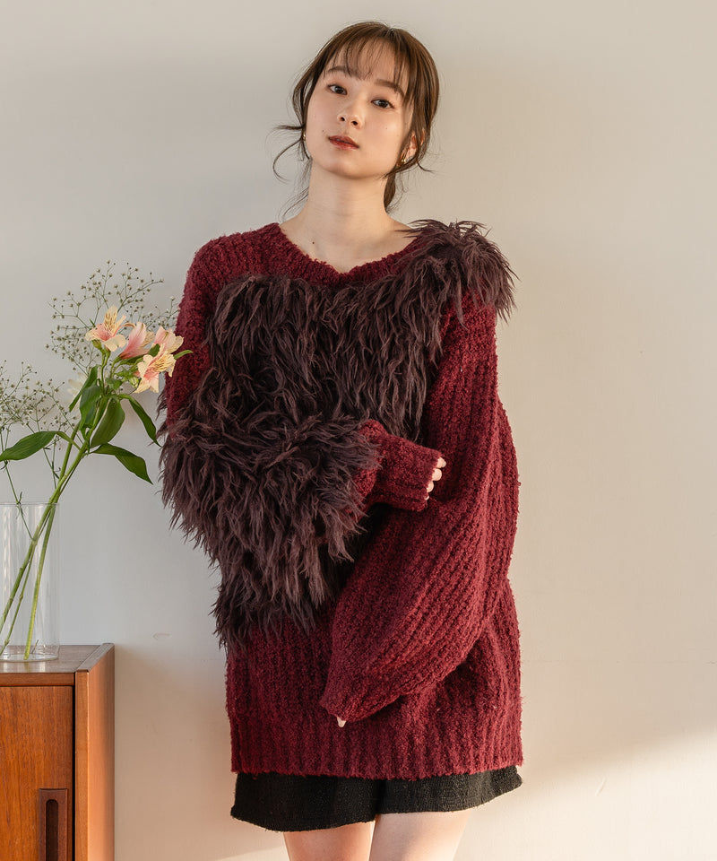 back design asymmetry shaggy knit / バックデザインアシンメトリーシャギーニット