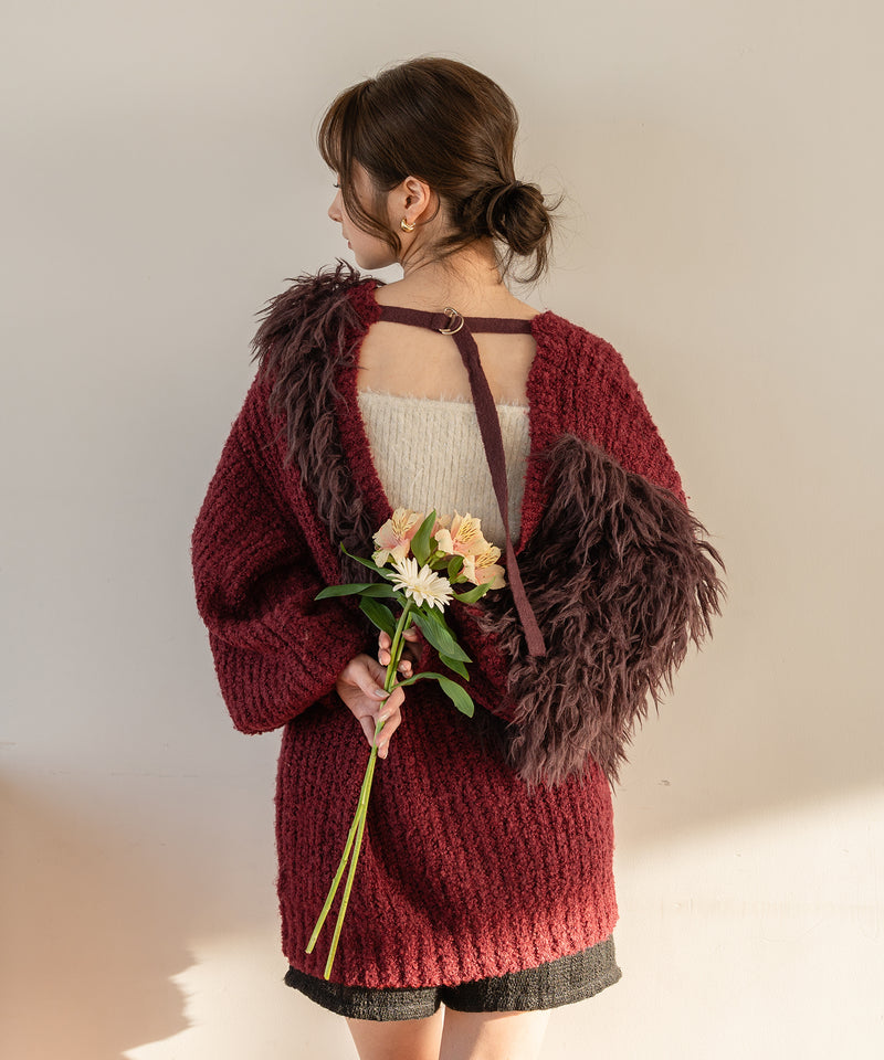 back design asymmetry shaggy knit / バックデザインアシンメトリーシャギーニット