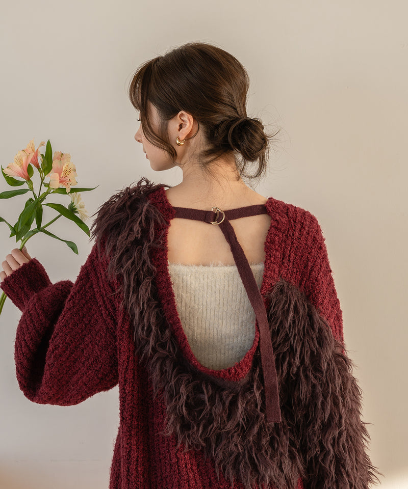 back design asymmetry shaggy knit / バックデザインアシンメトリーシャギーニット