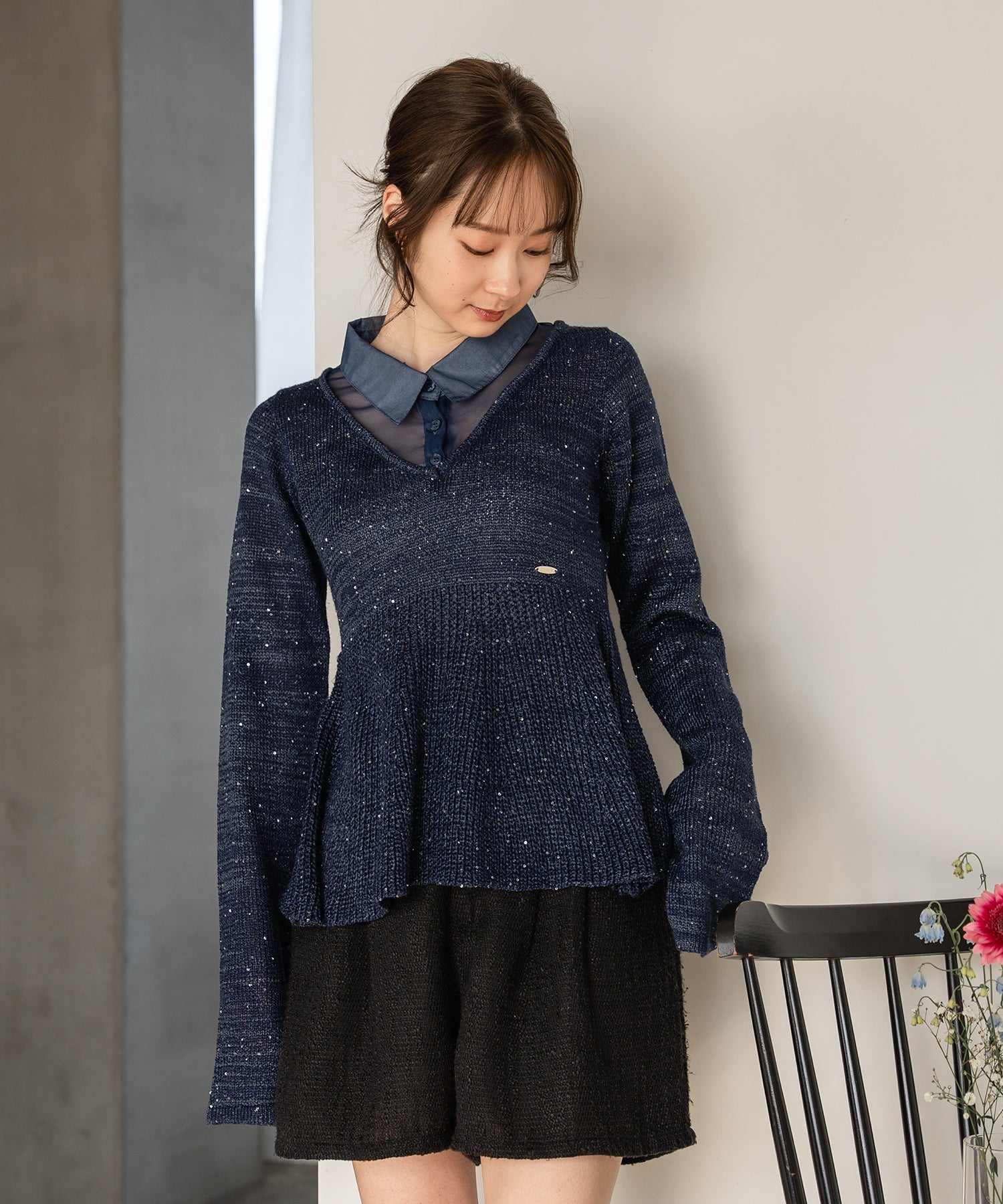 新品　mideal frill stripe tunic shirt /ネイビー mideal ALL ITEMS | マイディール 商品一覧 | 公式オンライン