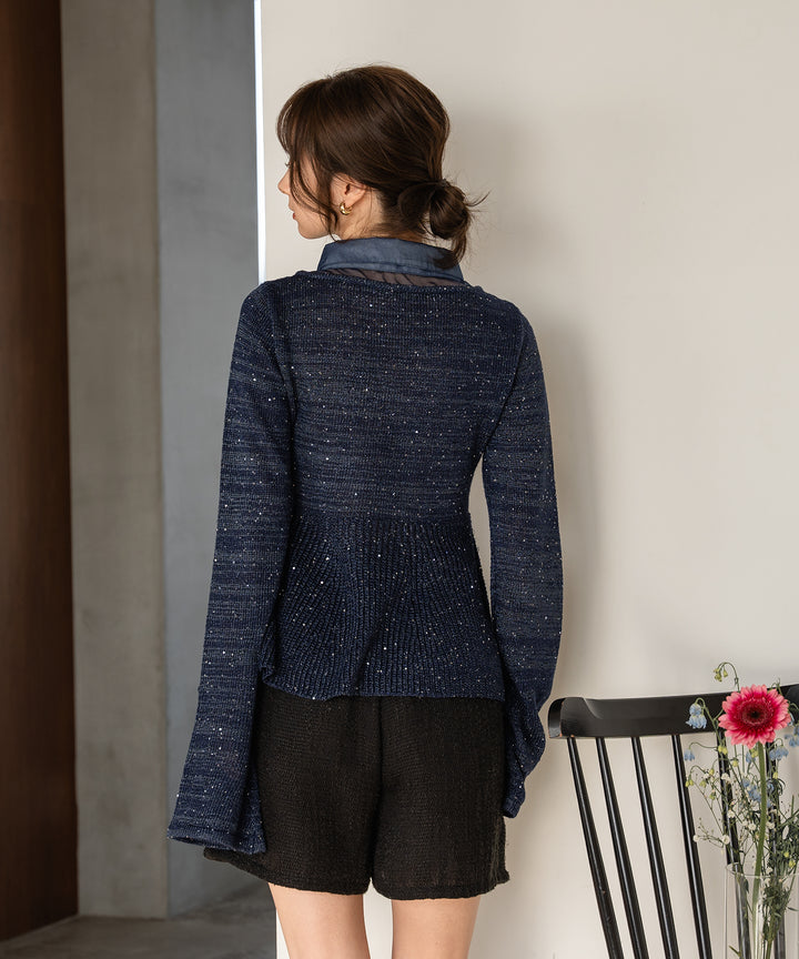 last 2点】peplum sequins knit / ペプラムスパンコールニット