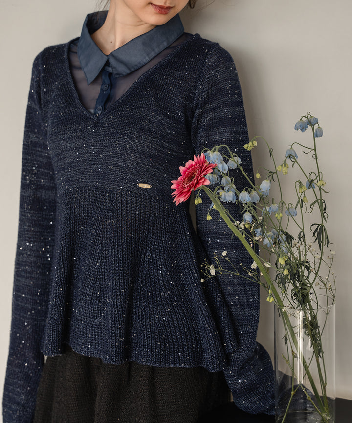 mideal マイディール ペプラムスパンコールニット last 2点】peplum sequins knit / ペプラムスパンコールニット
