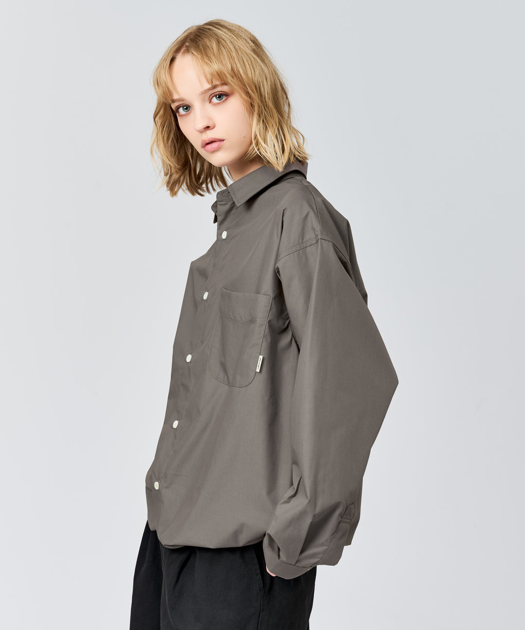 INATT グレー コットンシャツ ドローストリング付き WETTEMPT｜ウィテンプト】DRAWSTRING REGULAR SHIRT / ドローコード
