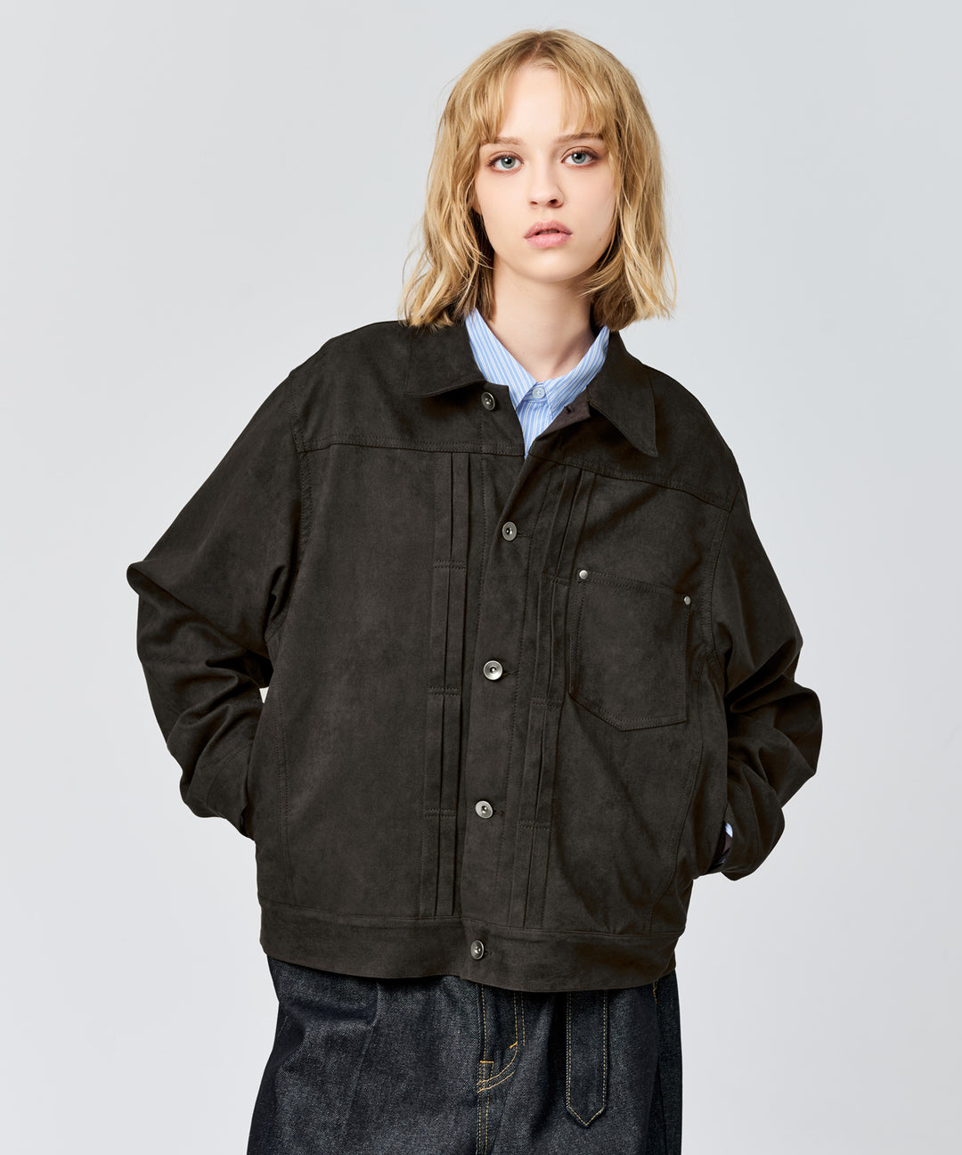 GETEMONTS アルルカンチェック・スエード・ジャケット WETTEMPT｜ウィテンプト】FAUX SUEDE TRUCKER JACKET / フェイク