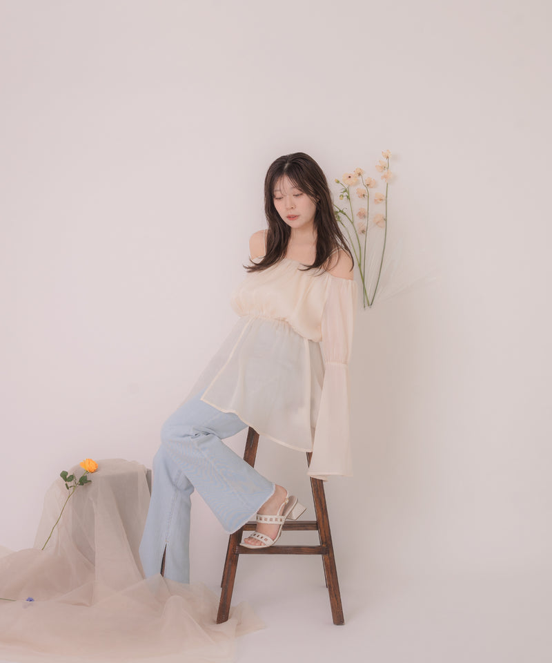 chiffon off shoulder blouse / シフォンオフショルダーブラウス