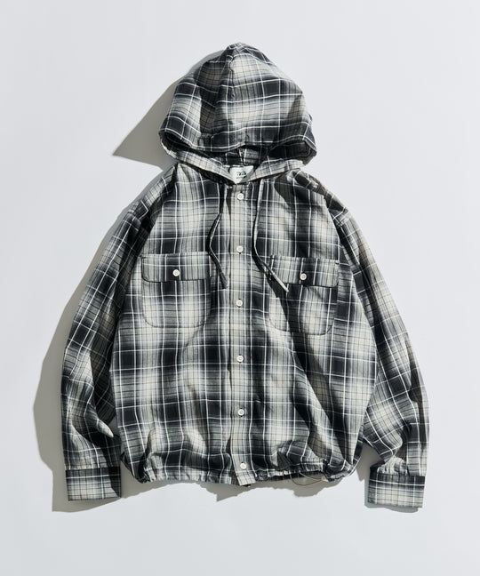 【WETTEMPT｜ウィテンプト】OMBRE CHECK SHIRT HOODIE / オンブレチェックシャツフーディ