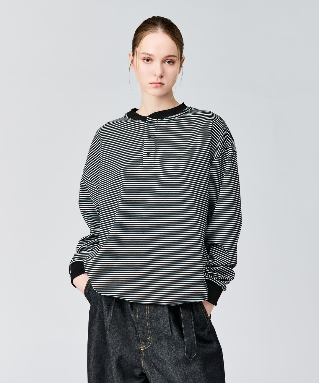 WETTEMPT｜ウィテンプト】HENLEY NECK BORDER L/S TEE / ヘンリー