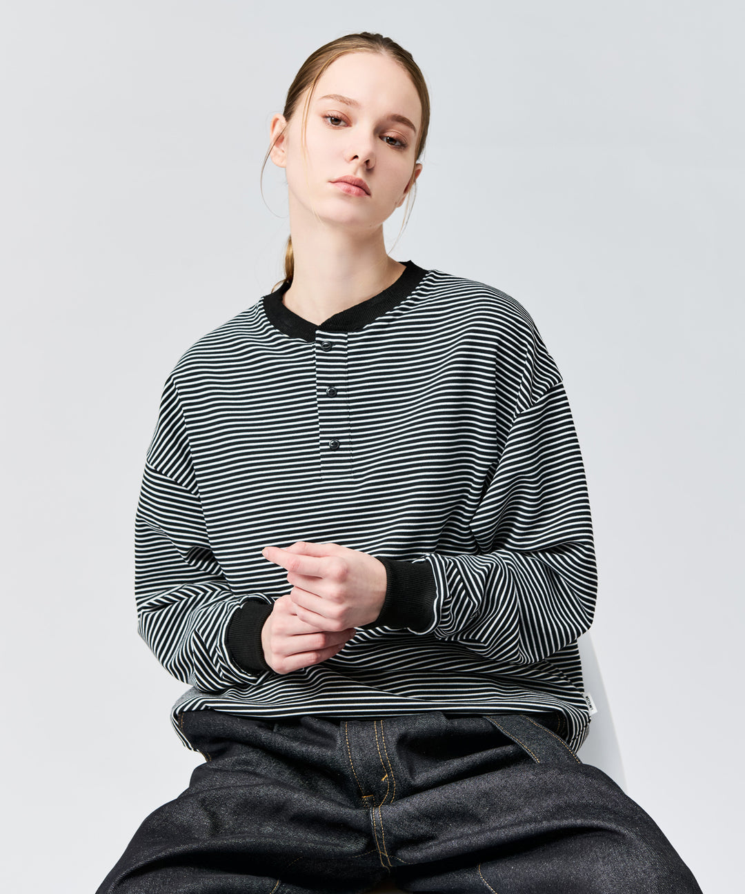 WETTEMPT｜ウィテンプト】HENLEY NECK BORDER L/S TEE / ヘンリー