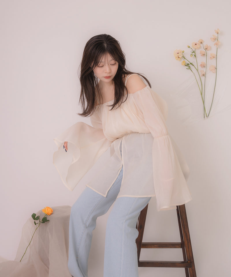 chiffon off shoulder blouse / シフォンオフショルダーブラウス