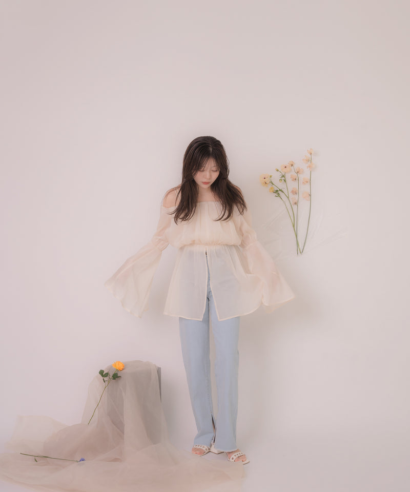 chiffon off shoulder blouse / シフォンオフショルダーブラウス