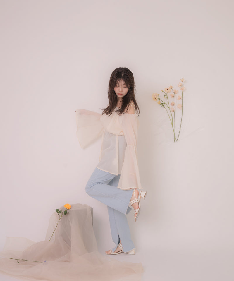 chiffon off shoulder blouse / シフォンオフショルダーブラウス