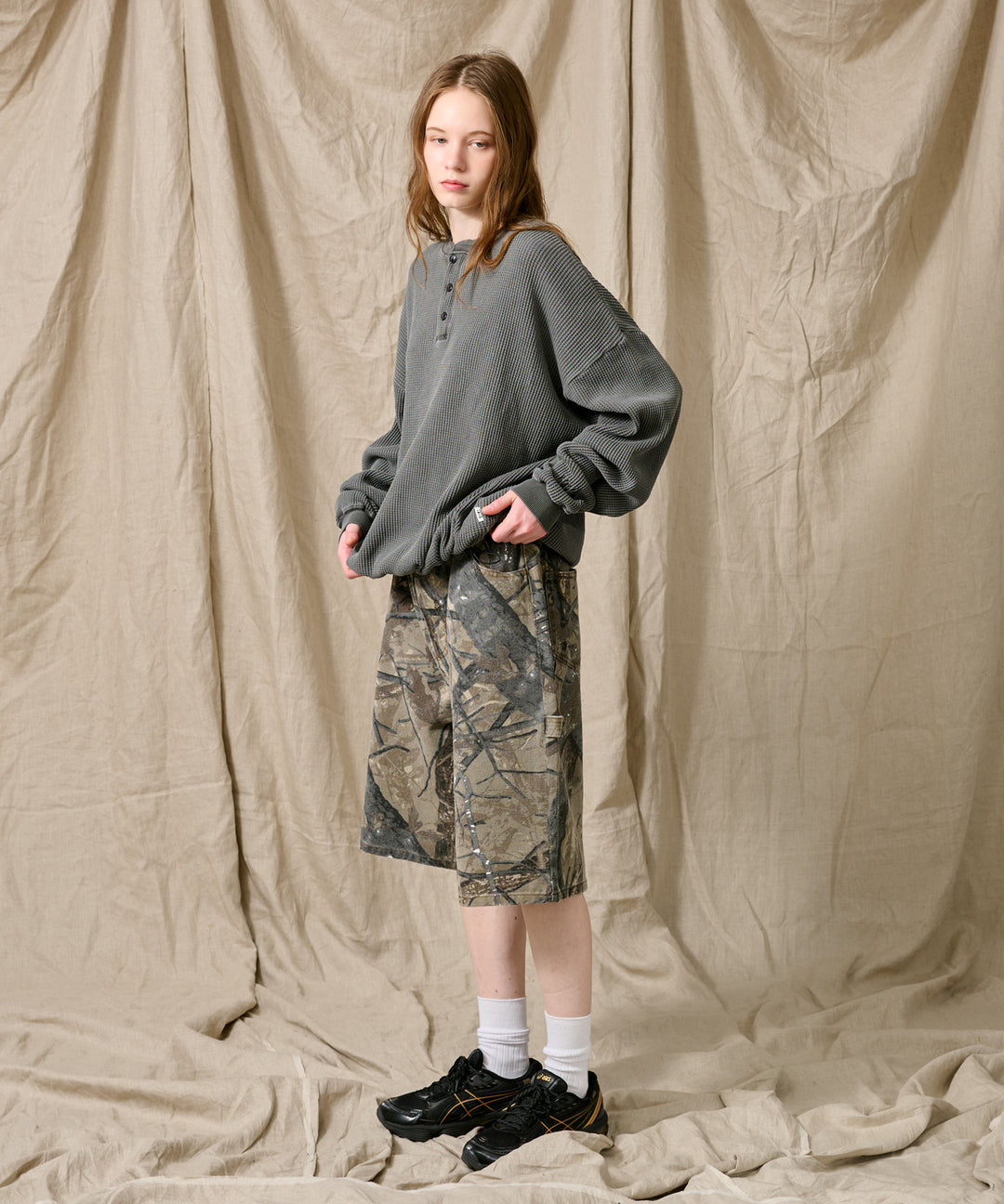 WETTEMPT｜ウィテンプト】HENRY NECK PIGMENT WAFFLE LONG TEE
