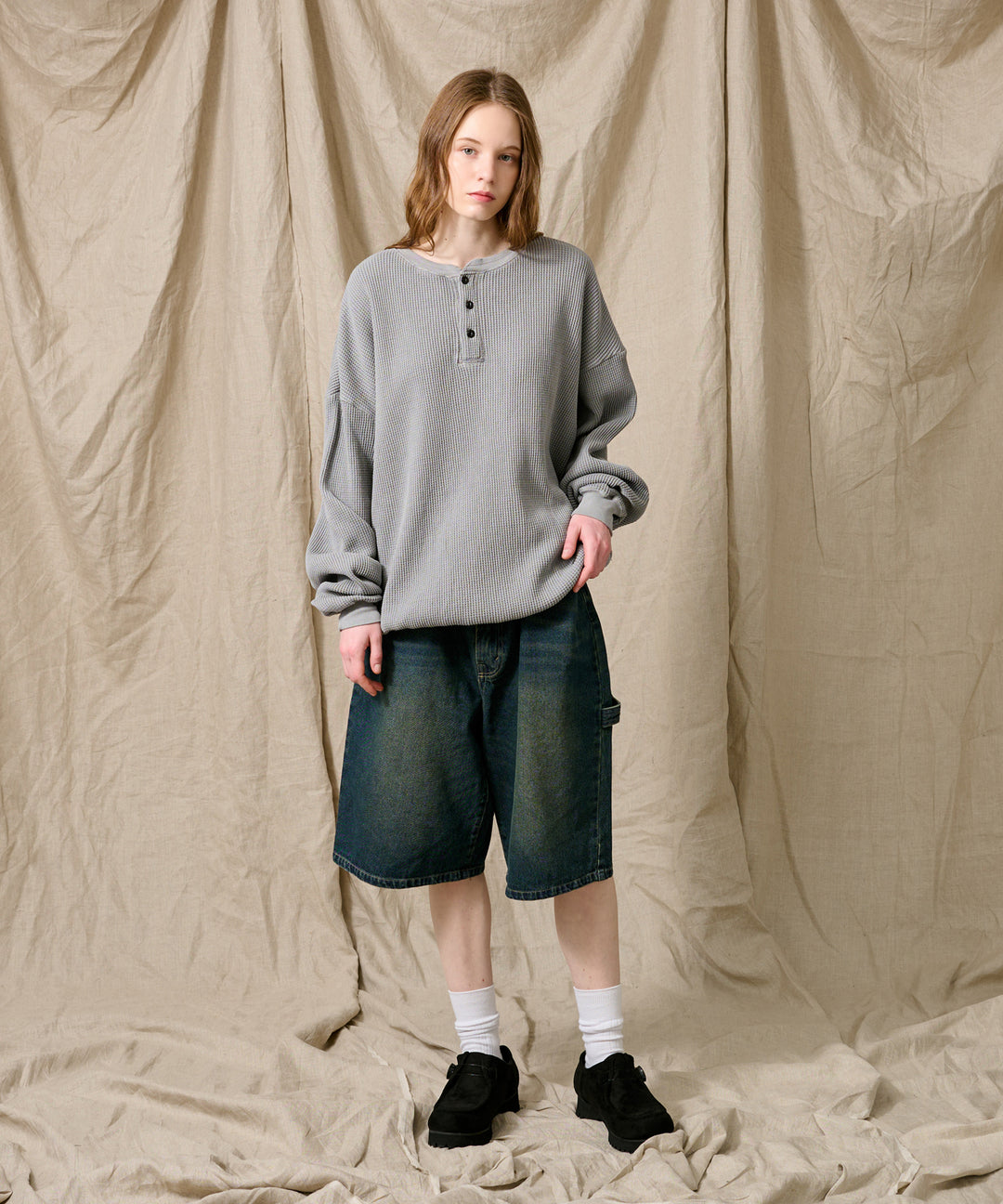 WETTEMPT｜ウィテンプト】HENRY NECK PIGMENT WAFFLE LONG TEE