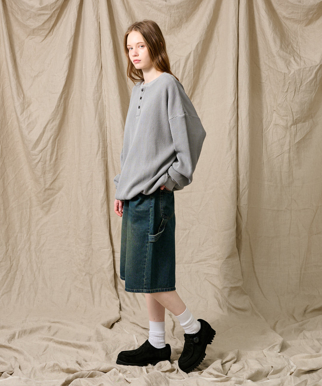 WETTEMPT｜ウィテンプト】HENRY NECK PIGMENT WAFFLE LONG TEE