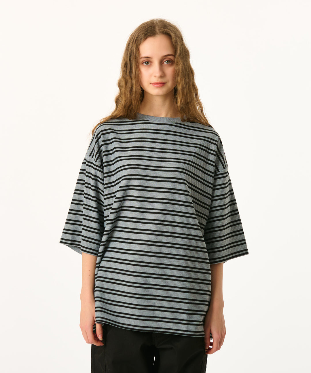 t8【MSGM】ボーダーフリンジクルーネックTシャツ/マルチカラー マルチボーダースピンドルTEE-shirt｜メンズファッション通販