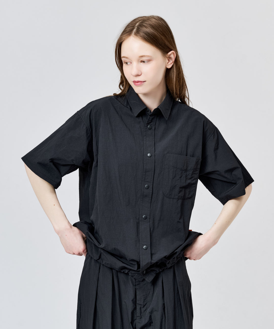 WETTEMPT｜ウィテンプト】NYLON BICOLOR DRAWSTRING S/S SHIRT