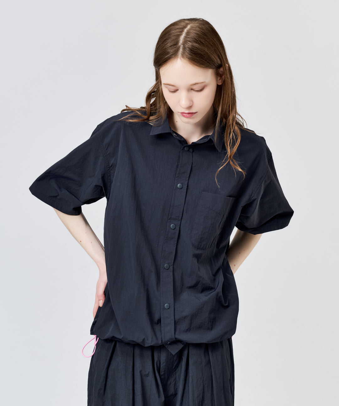 WETTEMPT｜ウィテンプト】NYLON BICOLOR DRAWSTRING S/S SHIRT