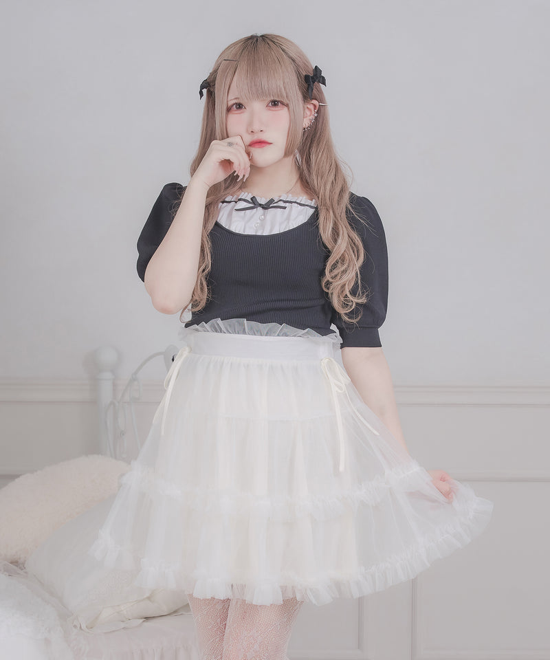 【予約商品】【りりあ】tulle ribbon mini skirt / チュールリボンミニスカート