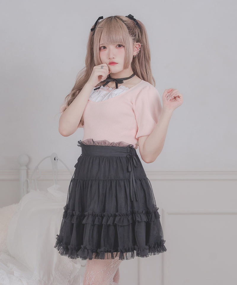 【予約商品】【りりあ】tulle ribbon mini skirt / チュールリボンミニスカート