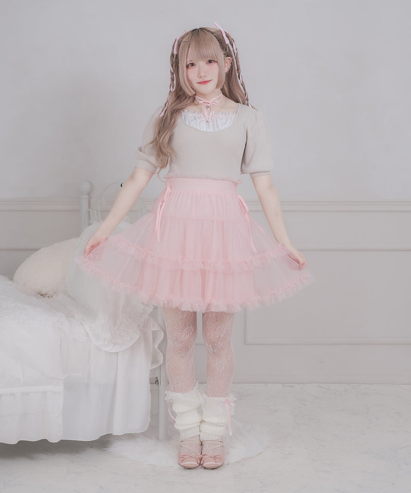 【りりあ】tulle ribbon mini skirt / チュールリボンミニスカート
