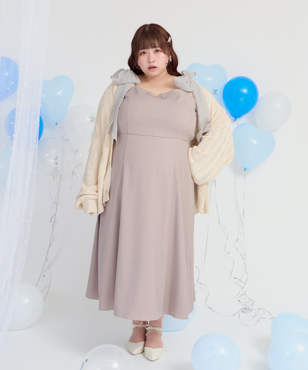 ぽっちゃりさん向けファッション|Louiosy|ルオシー|CHIFFON RIBBON CAMI DRESS/シフォンリボンキャミワンピース –  favclo.