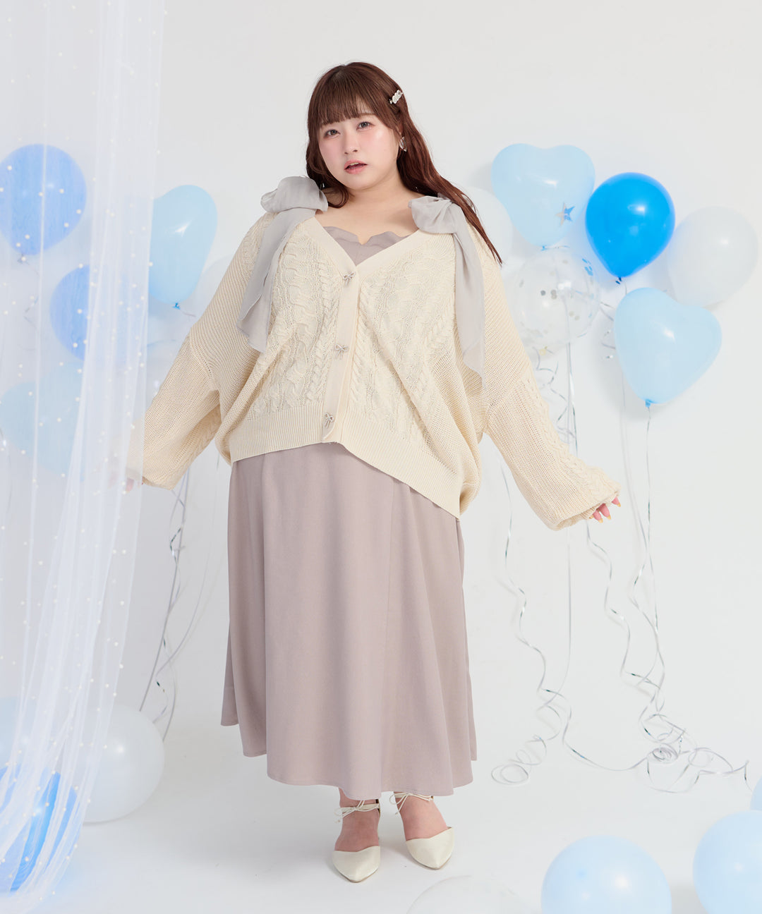 ぽっちゃりさん向けファッション|Louiosy|ルオシー|CHIFFON RIBBON CAMI DRESS/シフォンリボンキャミワンピース –  favclo.