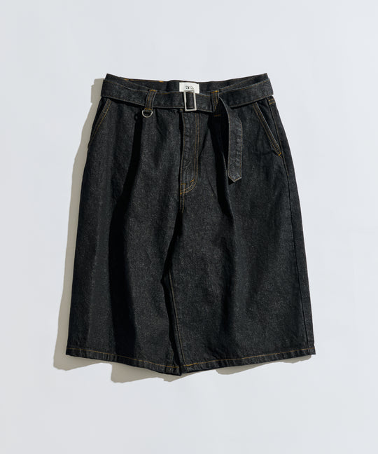 【WETTEMPT｜ウィテンプト】　BELTED WIDE DENIM HALF PANTS / ベルテッドワイドデニムハーフパンツ