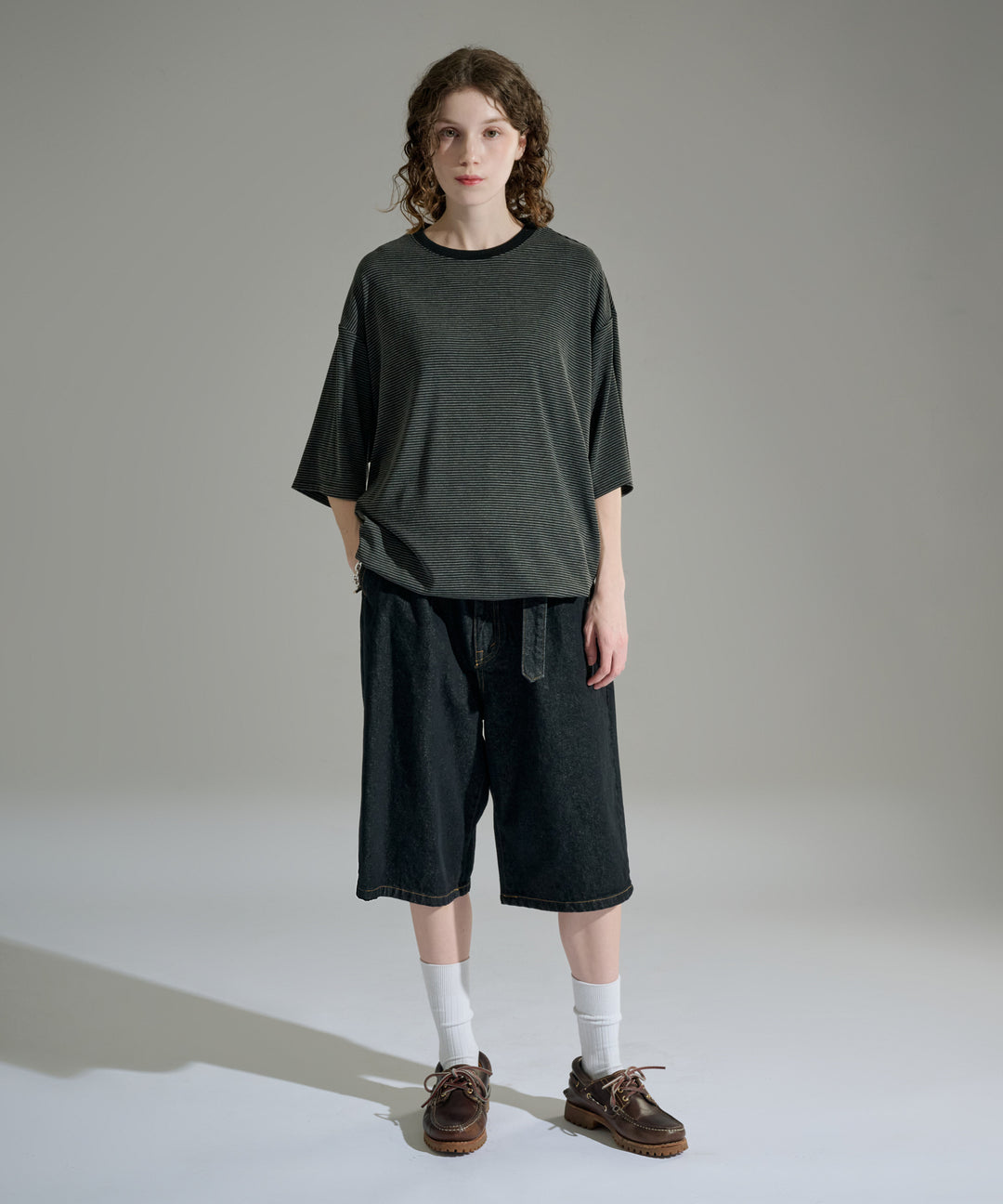 WETTEMPT｜ウィテンプト】 BELTED WIDE DENIM HALF PANTS / ベルテッド