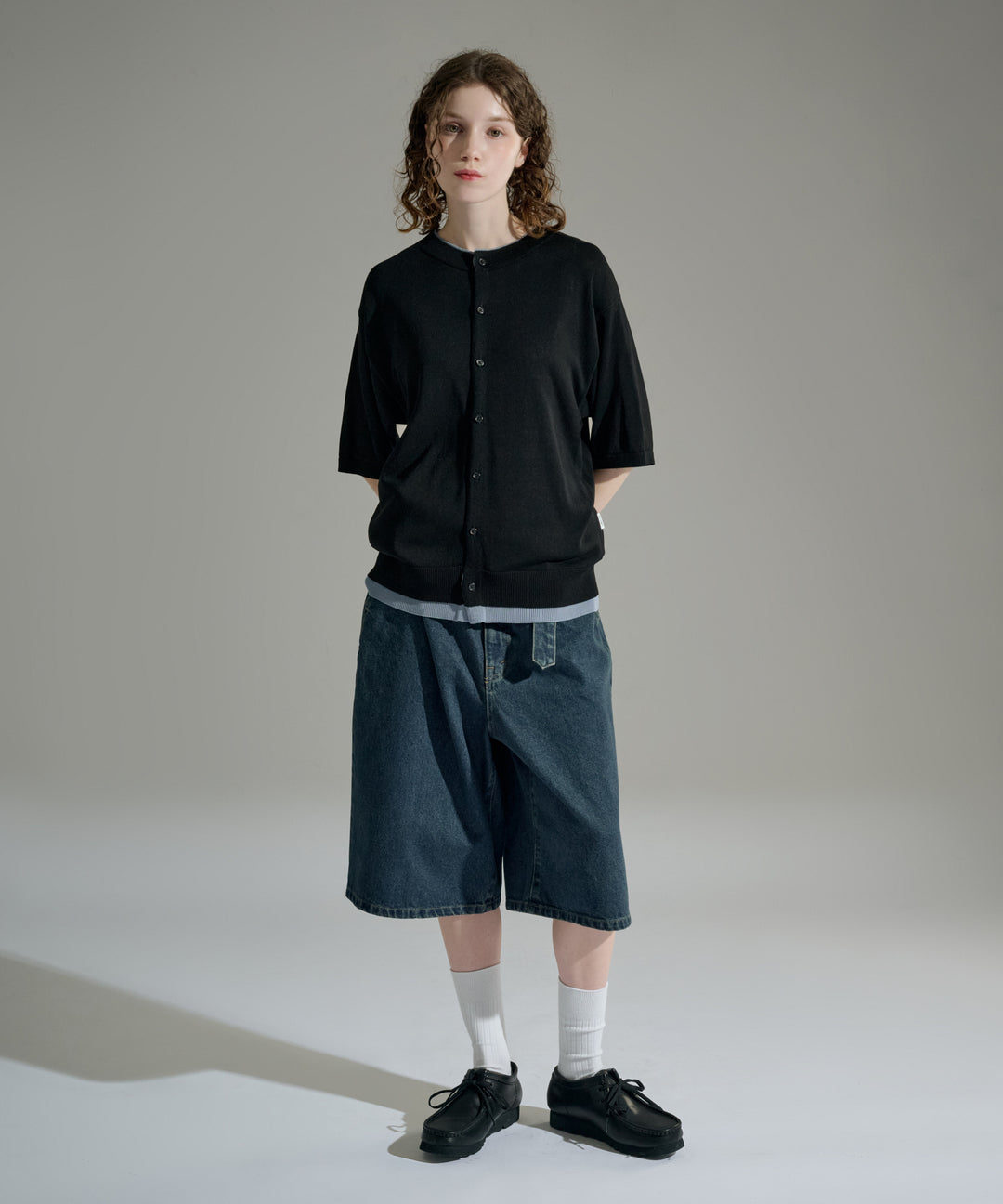 WETTEMPT｜ウィテンプト】 BELTED WIDE DENIM HALF PANTS / ベルテッド