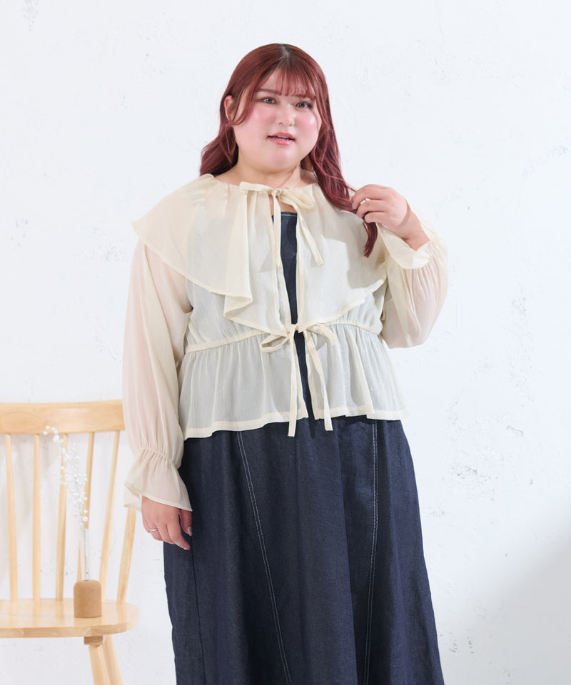 GLITTER SHEER RIBBON RAFFLE BLOUSE/ラメシアーリボンラッフルブラウス