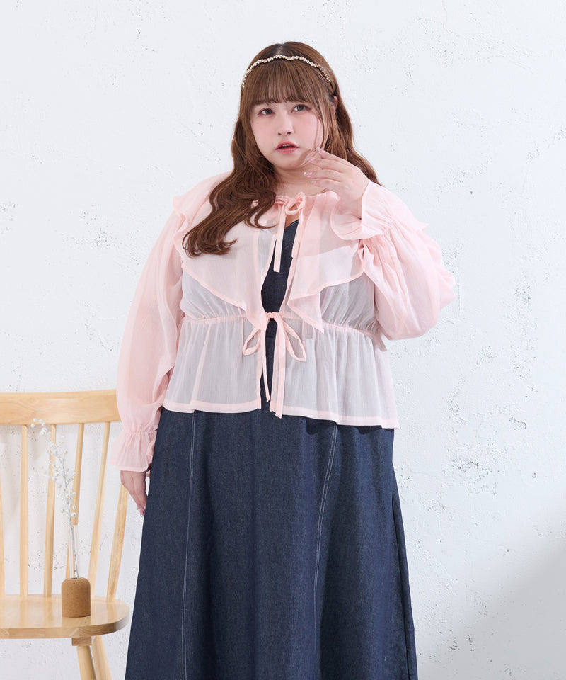 GLITTER SHEER RIBBON RAFFLE BLOUSE/ラメシアーリボンラッフルブラウス