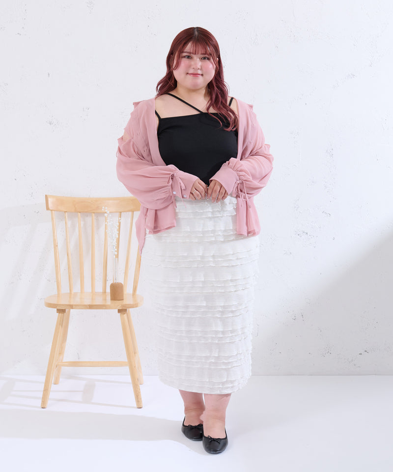 RIBBON SLEEVE SHEER OVER SHIRT/リボンスリーブシアーオーバーシャツ