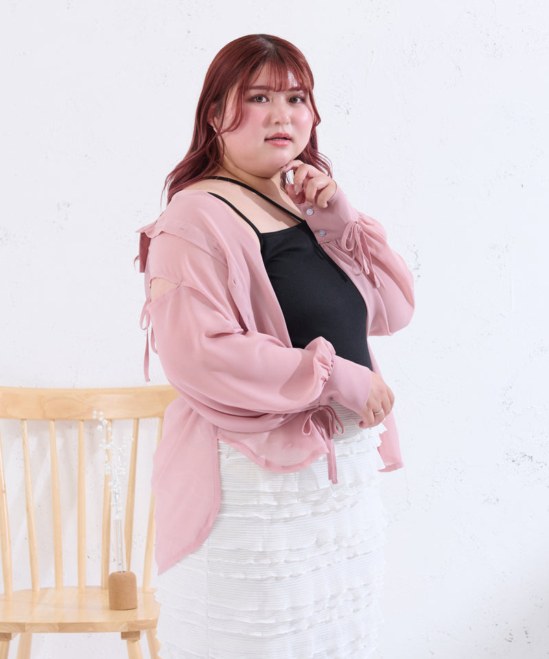 RIBBON SLEEVE SHEER OVER SHIRT/リボンスリーブシアーオーバーシャツ