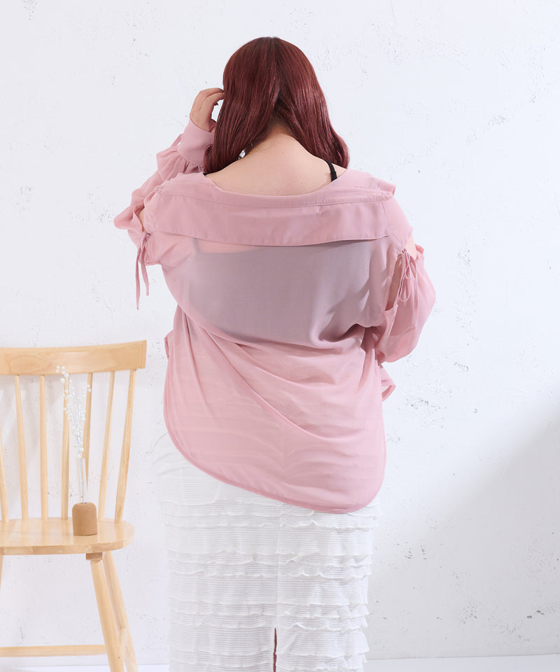 RIBBON SLEEVE SHEER OVER SHIRT/リボンスリーブシアーオーバーシャツ