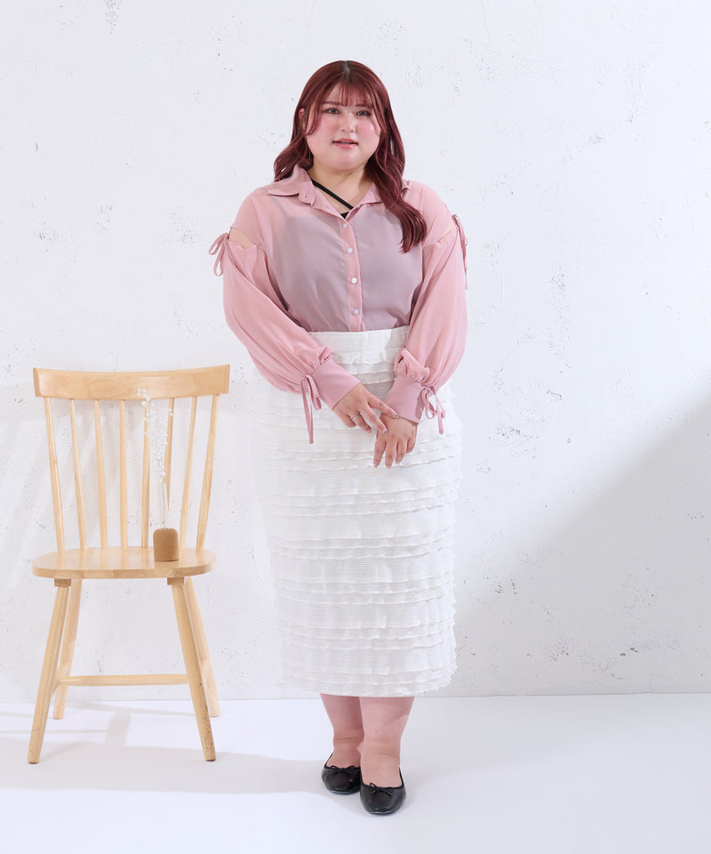 RIBBON SLEEVE SHEER OVER SHIRT/リボンスリーブシアーオーバーシャツ