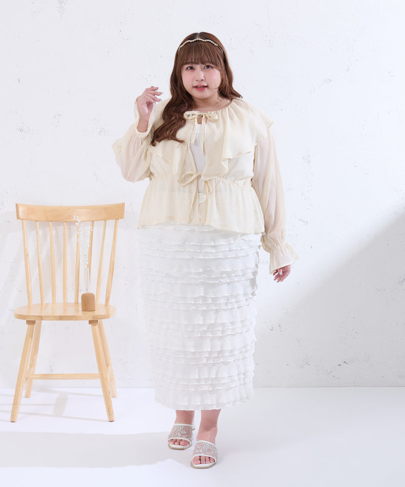 GLITTER SHEER RIBBON RAFFLE BLOUSE/ラメシアーリボンラッフルブラウス