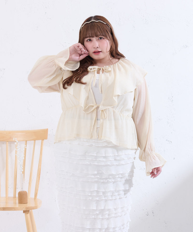 GLITTER SHEER RIBBON RAFFLE BLOUSE/ラメシアーリボンラッフルブラウス