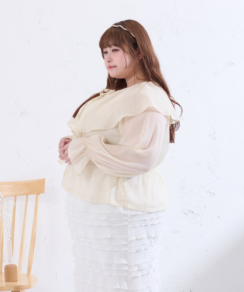 GLITTER SHEER RIBBON RAFFLE BLOUSE/ラメシアーリボンラッフルブラウス