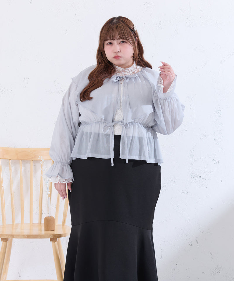 GLITTER SHEER RIBBON RAFFLE BLOUSE/ラメシアーリボンラッフルブラウス