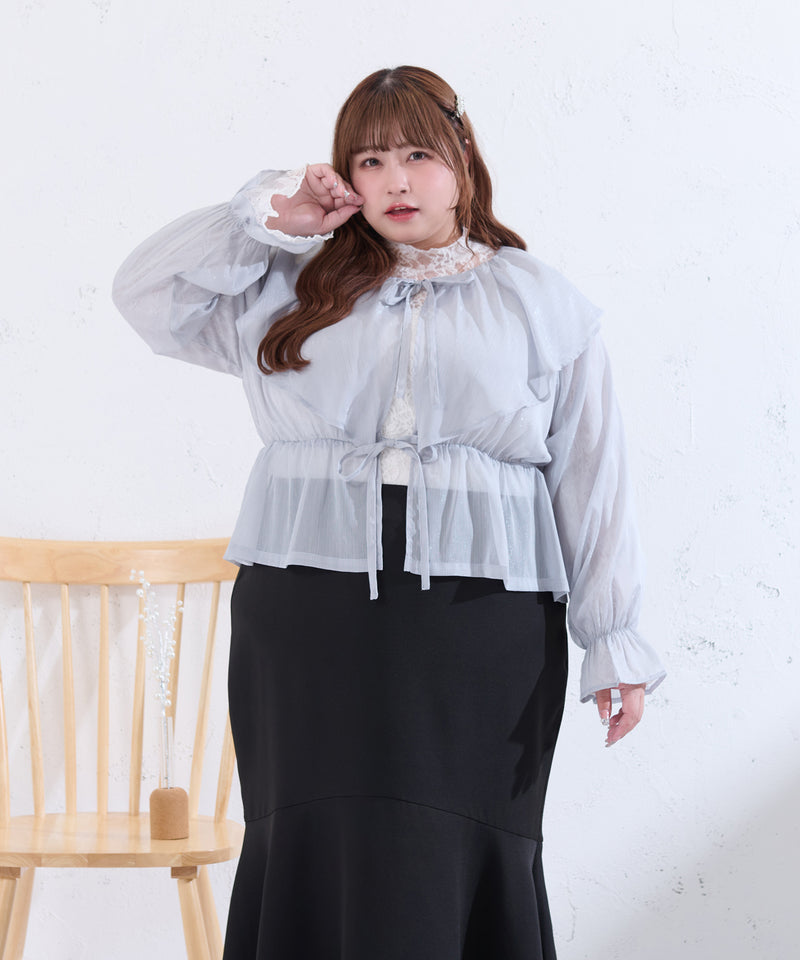 GLITTER SHEER RIBBON RAFFLE BLOUSE/ラメシアーリボンラッフルブラウス