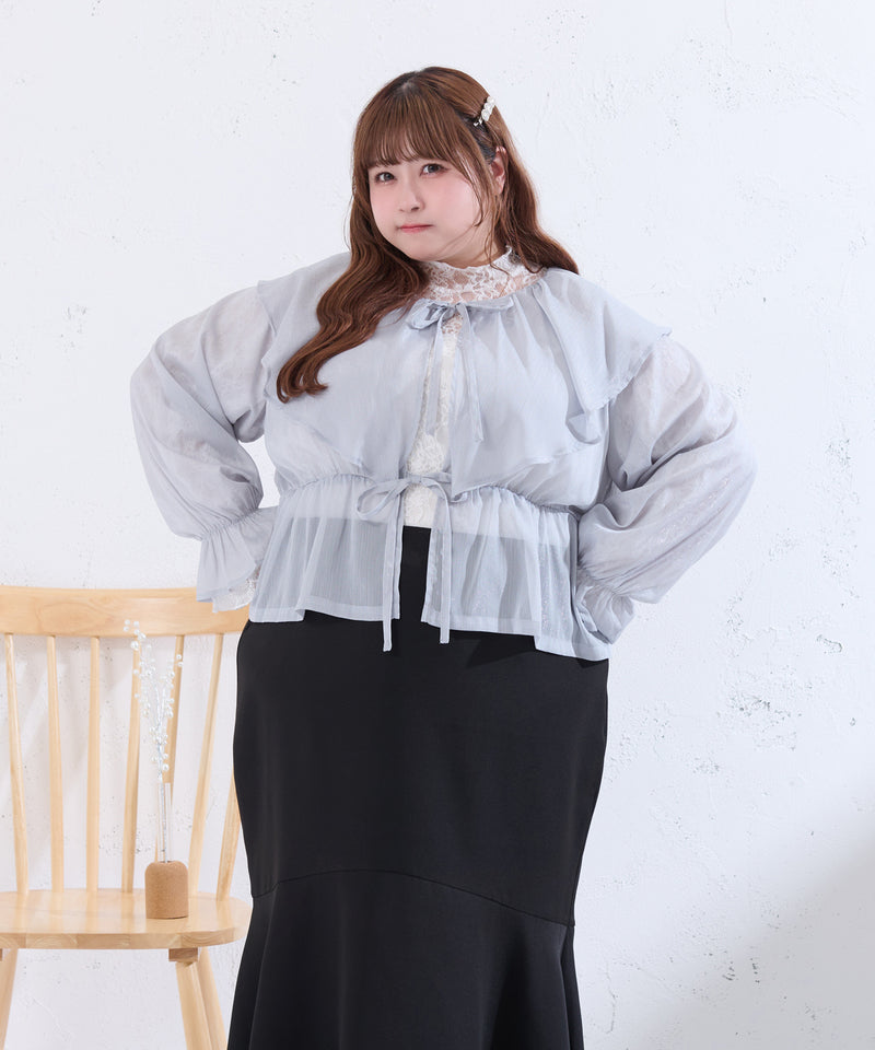 GLITTER SHEER RIBBON RAFFLE BLOUSE/ラメシアーリボンラッフルブラウス