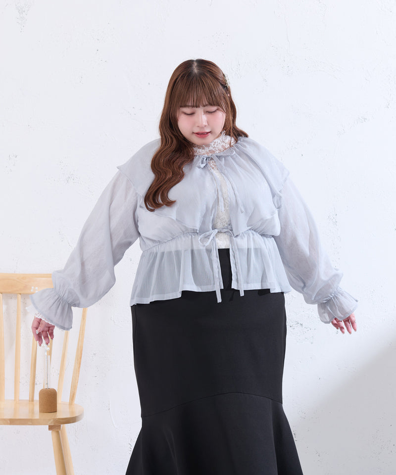 GLITTER SHEER RIBBON RAFFLE BLOUSE/ラメシアーリボンラッフルブラウス