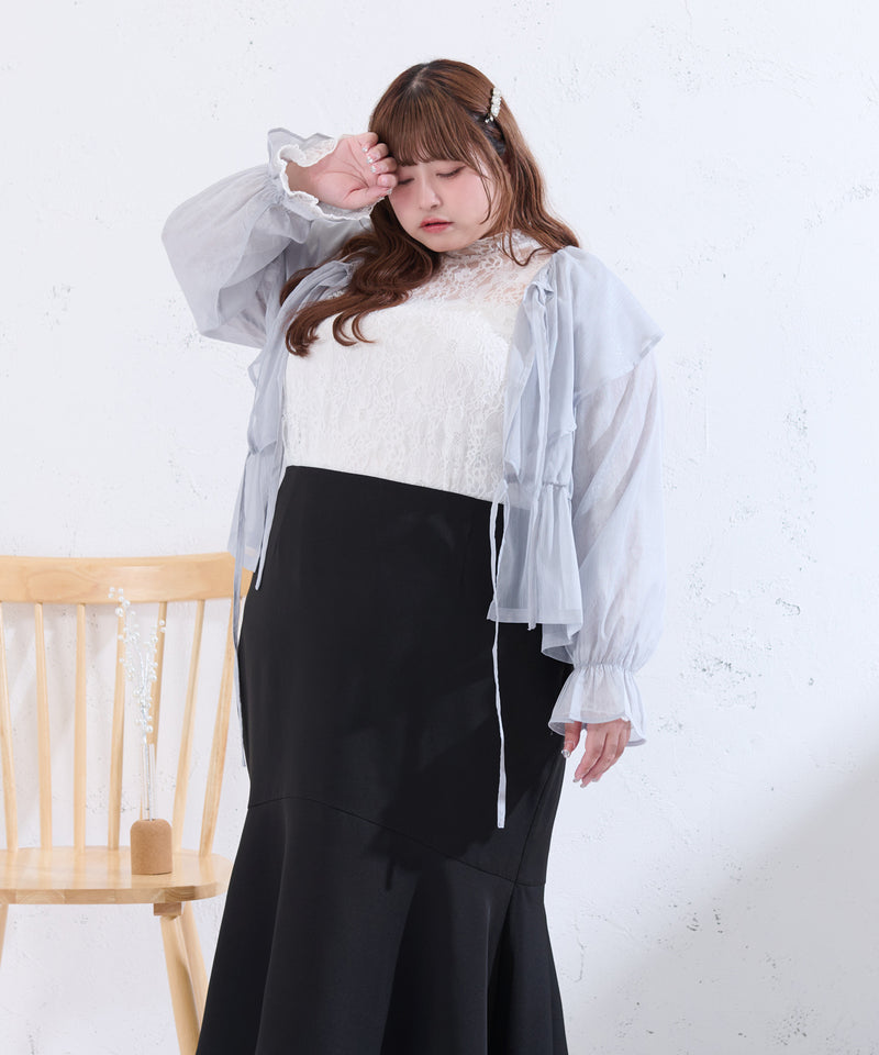 GLITTER SHEER RIBBON RAFFLE BLOUSE/ラメシアーリボンラッフルブラウス