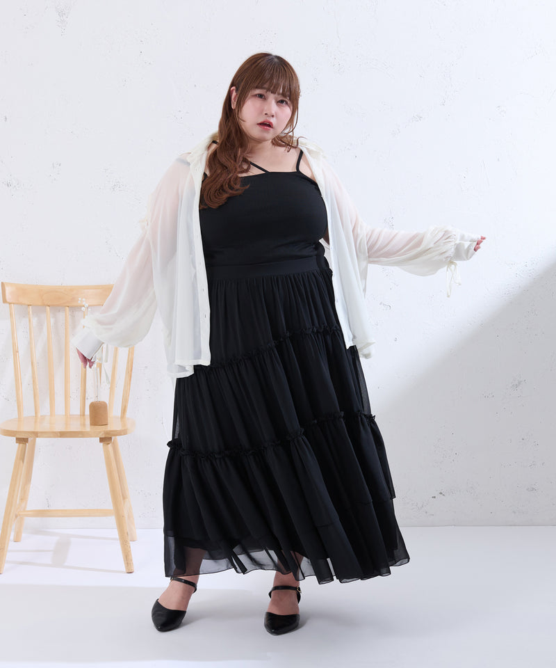 RIBBON SLEEVE SHEER OVER SHIRT/リボンスリーブシアーオーバーシャツ