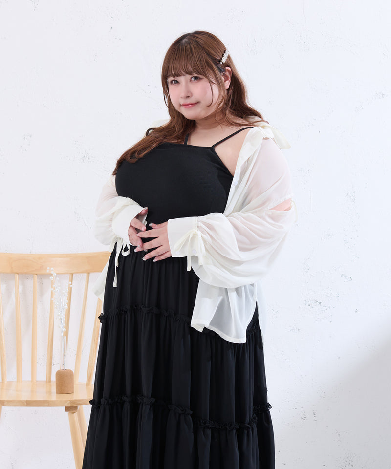 RIBBON SLEEVE SHEER OVER SHIRT/リボンスリーブシアーオーバーシャツ