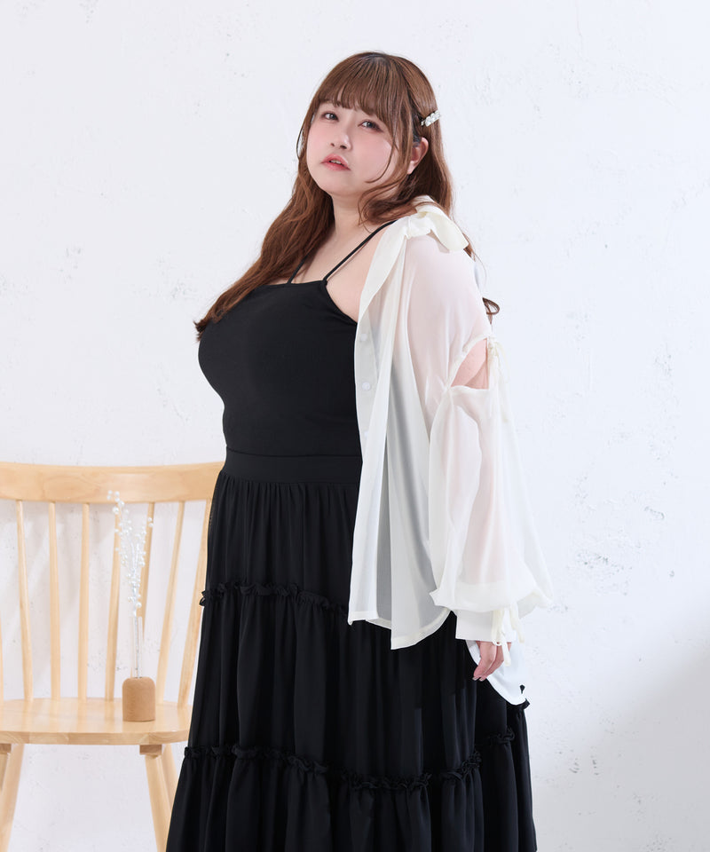 RIBBON SLEEVE SHEER OVER SHIRT/リボンスリーブシアーオーバーシャツ